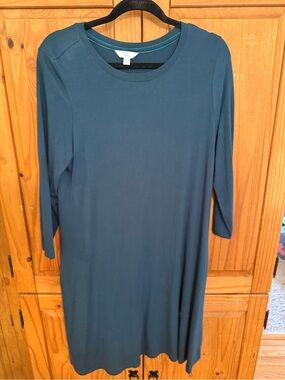 Time and Tru Teal Long Sleeve Scoop-Neck Dress